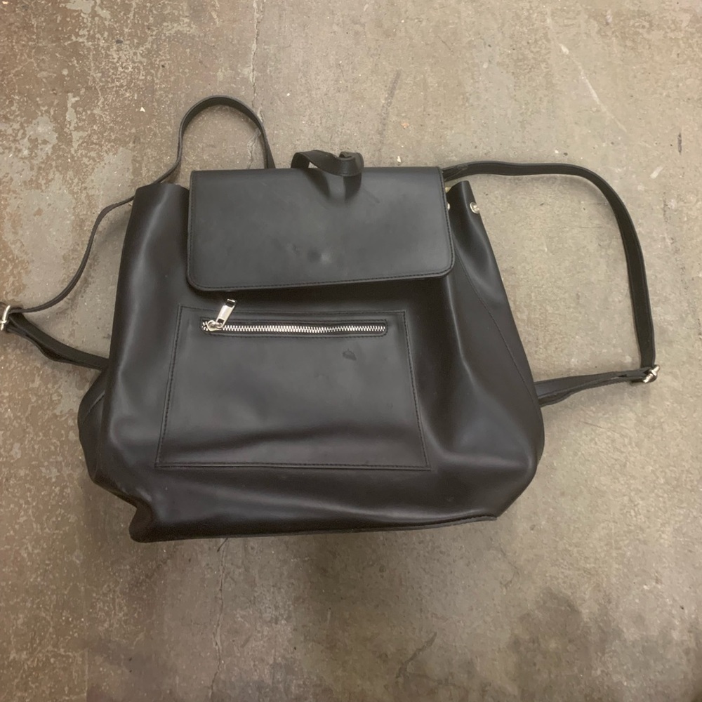 Simons Black Leather Backpack